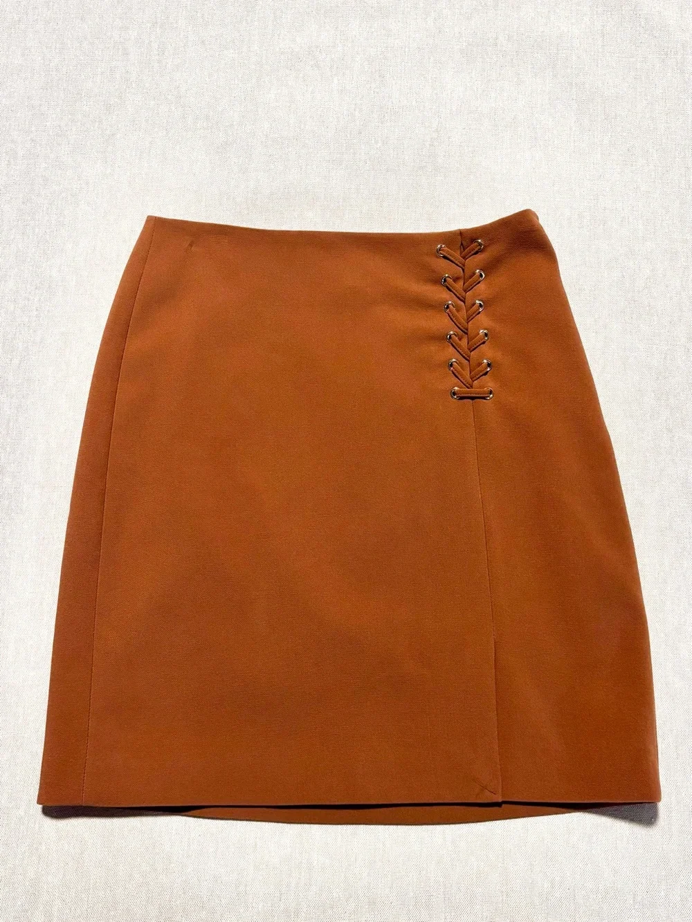 White House Black Market Rust Mini Skirt with Lace-Up Detail